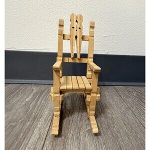 Vintage Folk Art Wooden Clothespin Handmade Doll Rocking Chair Rustic Farmhouse